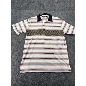 Knights Bridge Striped Polo Shirt Mens Large White Burgundy Geometric Chest Band